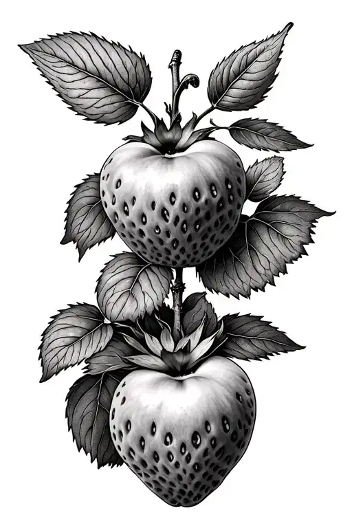 Peach Brench And A Strawberry Plant Intertwined