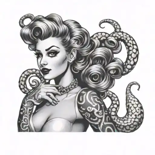 Dark Sultry Pin Up Girl With Tentacle Hair
