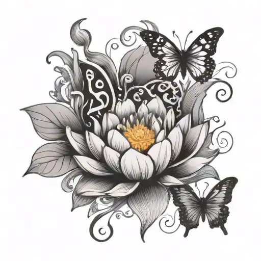 Small Lotus Flower With Butterfly And Vines Wrapped