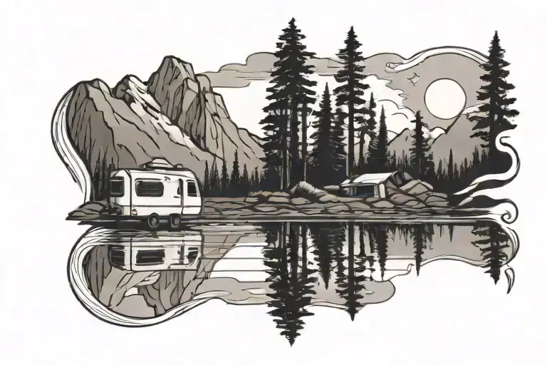 Rv Camping Mountain Lake Reflecting