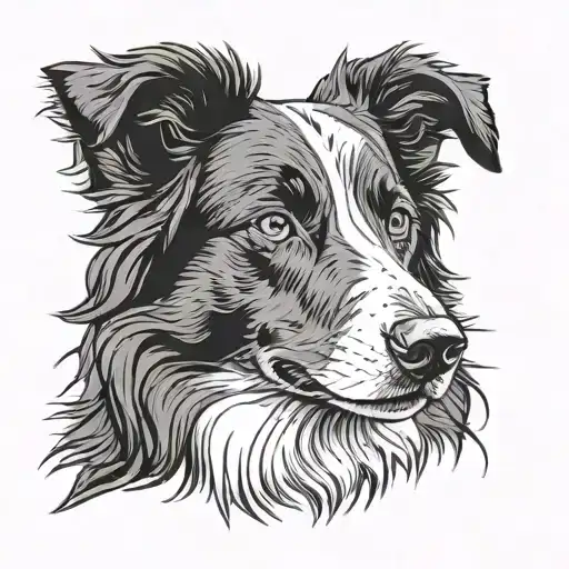 Silhouette Head Border Collie Portrait Tattoo Only Exterior In One Line