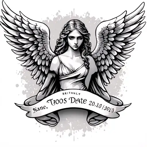 Name And Birthdate And Death Date Angel Wings Small Wrist Tattooo