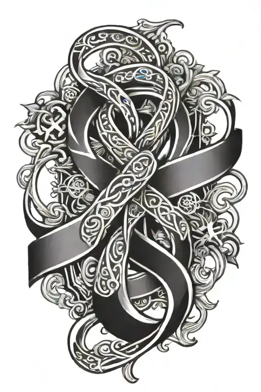 Cancer Ribbon Intertwined Within His Religion Symbols