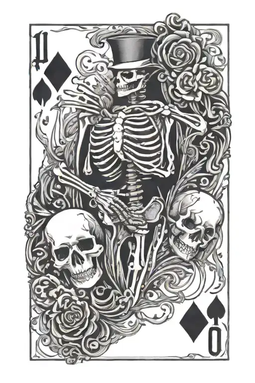 Ten Of Hearts Playing Card With Skeleton Inside Holding A 240B