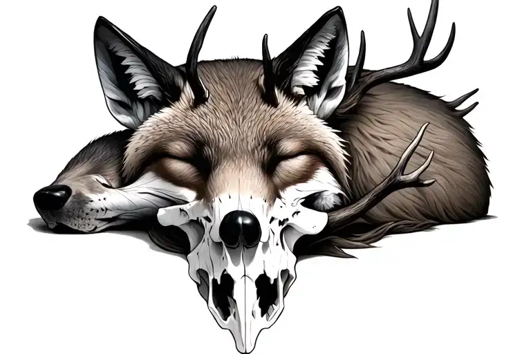 Fox Sleeping On Deer Skull