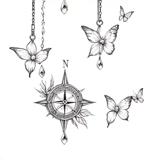 Compass Interwined With Flowers Butterflues Flying Jewels Hangung St Own Luke A Garder