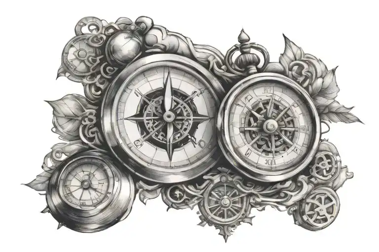 Compass And Clock Mixed In