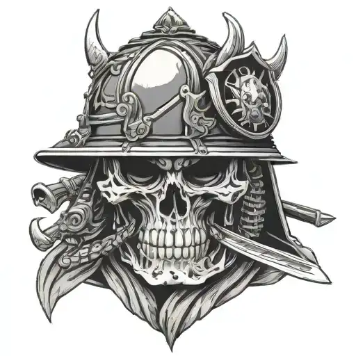 Skull Wearing Samurai Helmet Tattoo