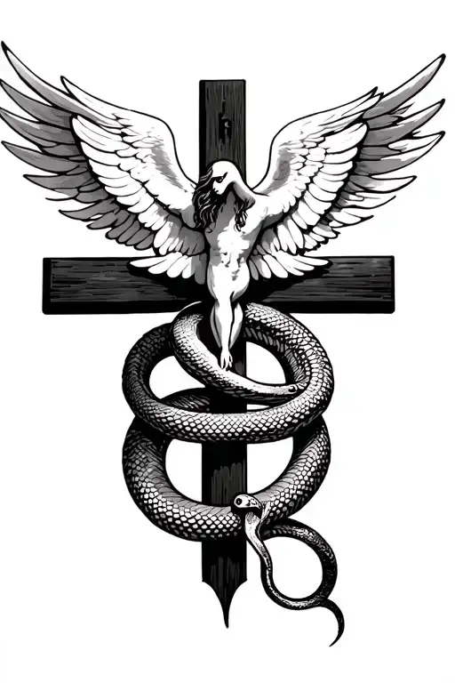 Dove Wings Open With A Snake Wrapped Around Bottom To Make The Shape Of A Crucifix