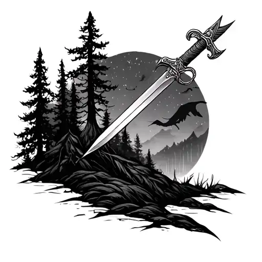 Night Elevation With Daggers In The Forest