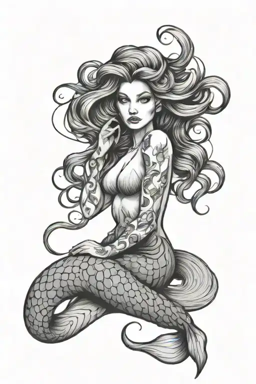 Minimalist Outline Of Feminine Mermaid