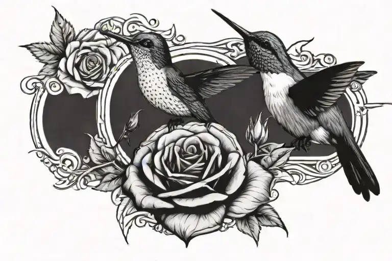 Hummingbird Drinking Nectar From Rose With 1993 And A Clock In Roman Numerals