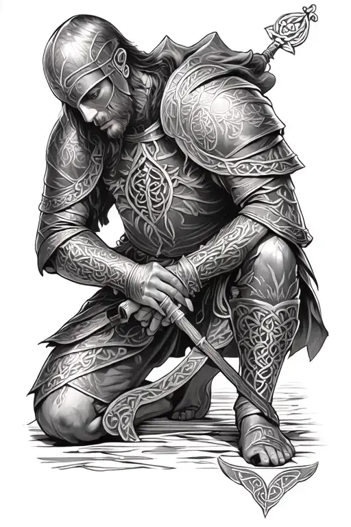 Celtic Knight Kneeling Praying