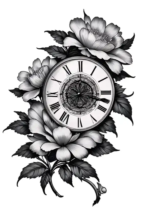 Japanese Flower With Clock