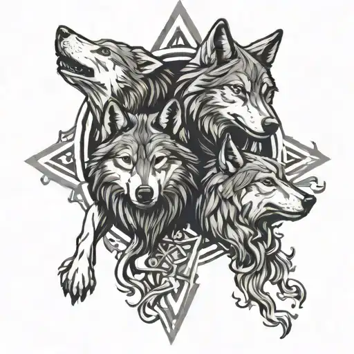 Wolves Sun Cross Intertwined
