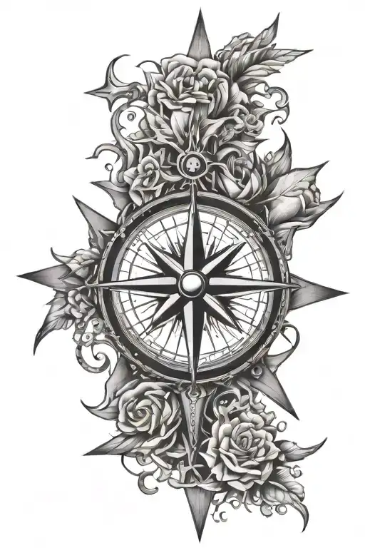 House And Compass Rose Intertwined