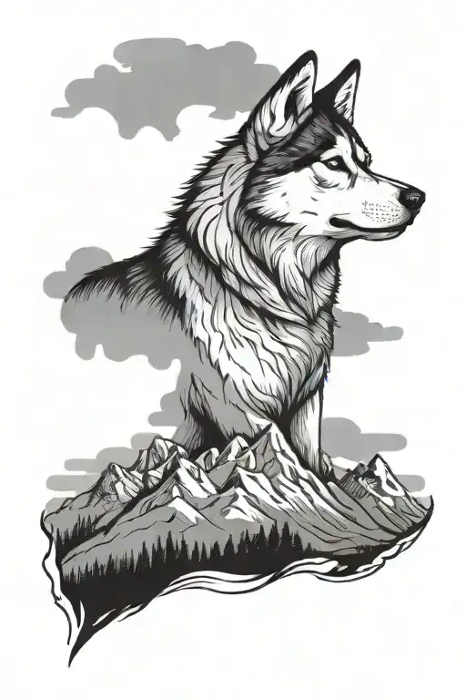 Husky With Mountain Backdrop