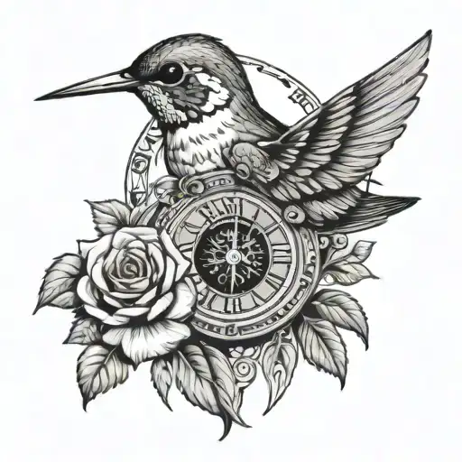 1993 And A Clock In Roman Numerals Surrounded With A Hummingbird Feeding On A Rose