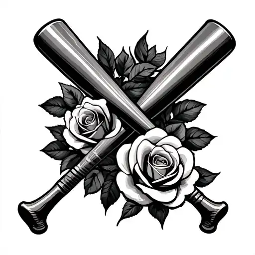Two Baseball Bat With Roses