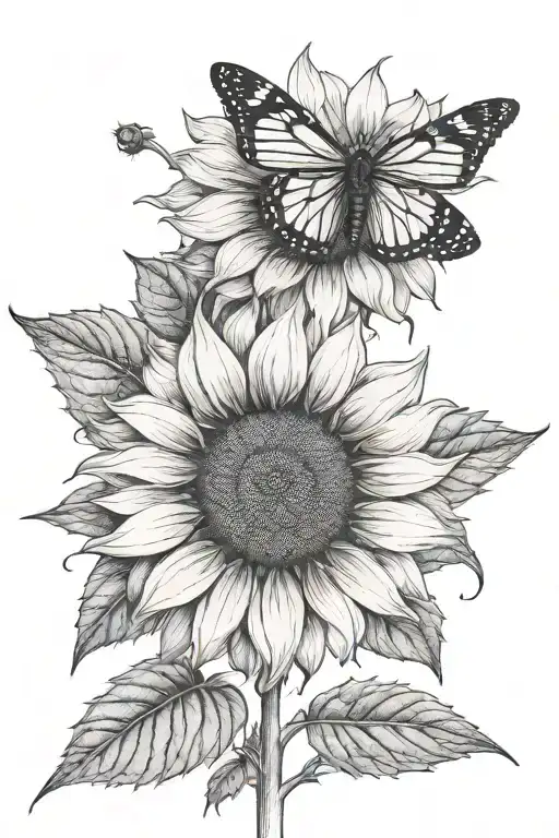 Fine Line Single Stem Sunflower With Ladybug Flying