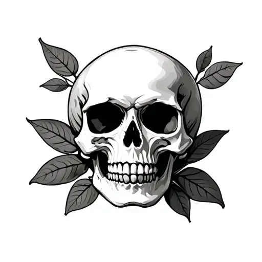 A Skull Thats An Orange With The Stem And 2 Leaves