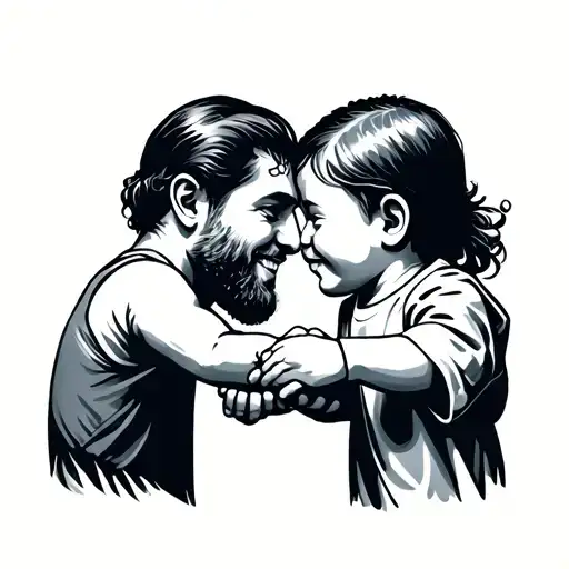 Man With Two Children Holding Hands