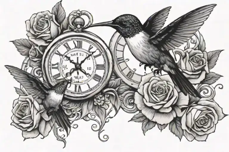 1993 And A Clock In Roman Numerals Surrounded With A Hummingbird Feeding On A Rose