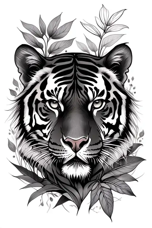 Tiger And Plants Intertwined