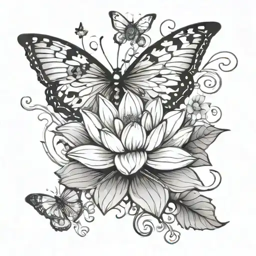 Lotus Flower With Butterfly And Vines Wrapped