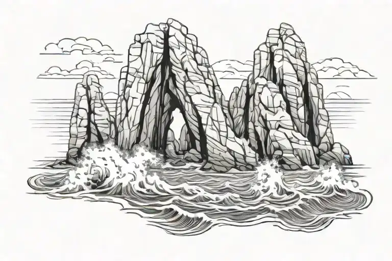 Arch Rock Formation In Cabo San Lucas With The Ocean Hitting The Rocks Witj Big Waves