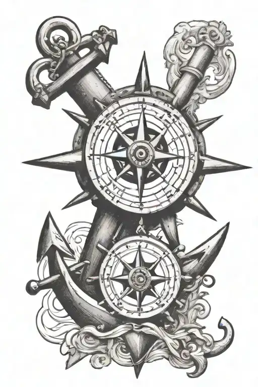 Anchor Rudder Compass Map Boat Sailing