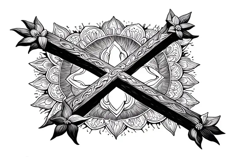 Christian Cross Surrounded By Mandelas In Dot Work