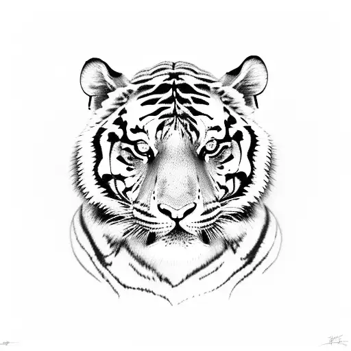 Tiger Realistic On The Right Side Of The Back
