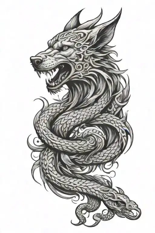 Fenrir Whit Runes And Snake Wrapped