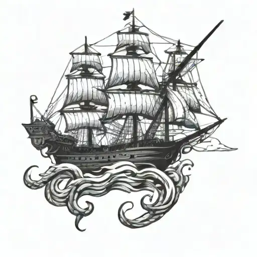 Clipper Ship With Kraken And Skull