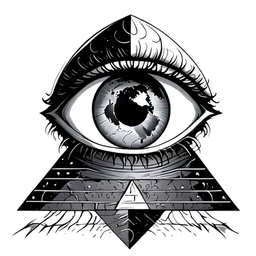 Pyramid With Evil Eye In Center With World In Pupil