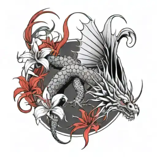 A Wyvern Tatto With Red Spider Lily