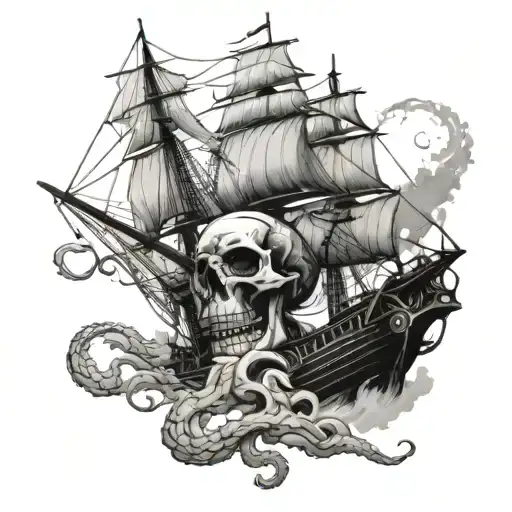 Clipper Ship Kraken Skull