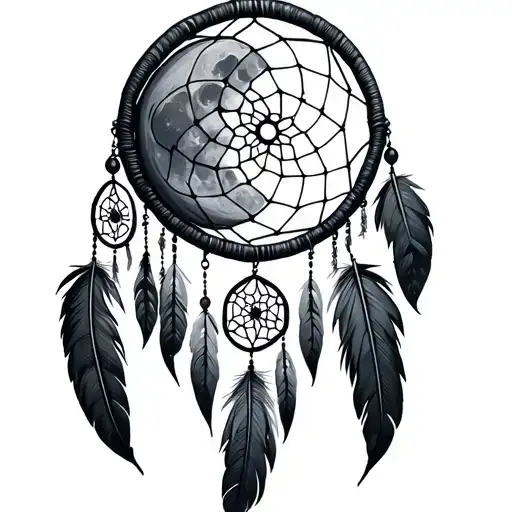 Moon Dream Catcher With 444 Hanging Feathers