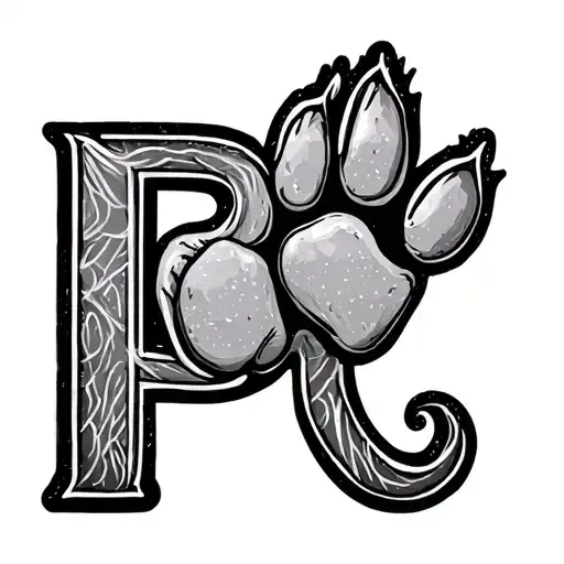 Dog Paw Print With Letter P In Cursive