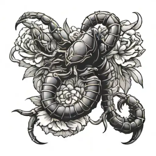 Scorpion With Carnation Flower Intertwined Within