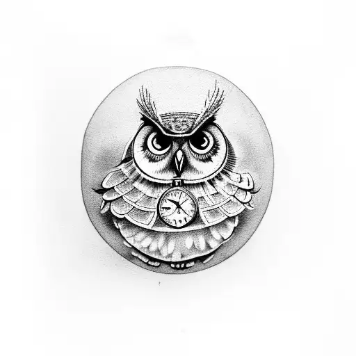 An Old Fashioned Pocket Watch With An Owl Sitting In Front
