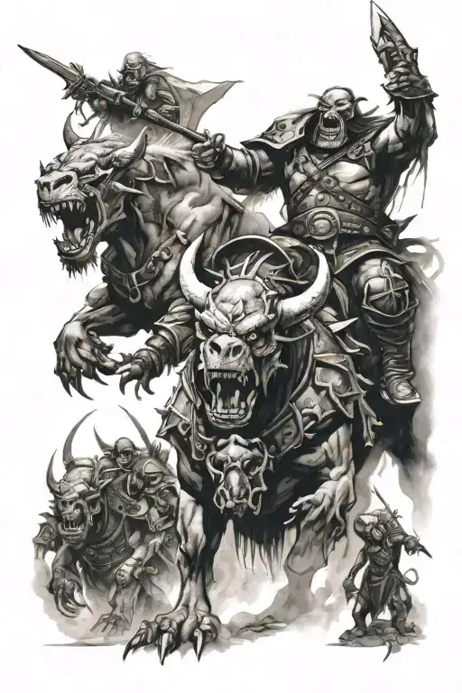 A Grim Dark Fantasy Scene With Orks Riding Into Battle On Monstrous Creatures