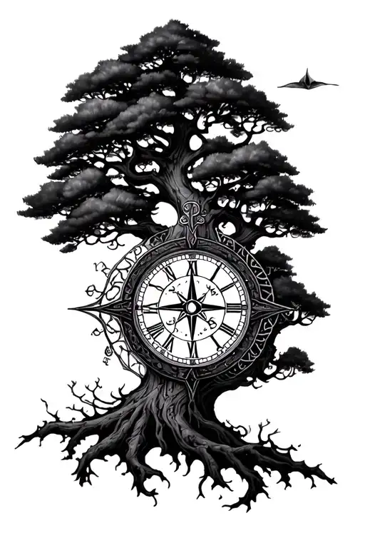 Arm Tattoo Clock Tree Of Life Compass