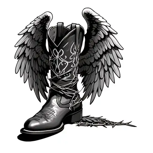 Cowboy Boots Angel Wings Barbed Wire Wrapped