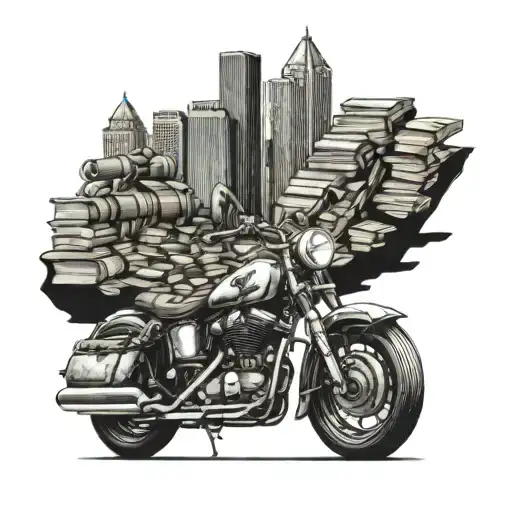 A Vintage Motorbike Cruising Through A Cityscape Made Up Of Coffee Beans And Books