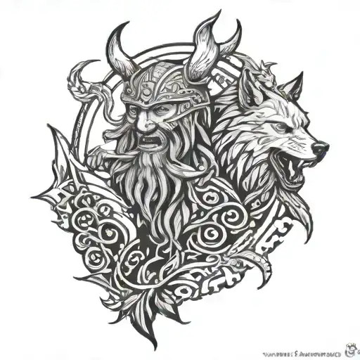 Viking Odin His Crows Vs Fenrir Viking Norse Wolf