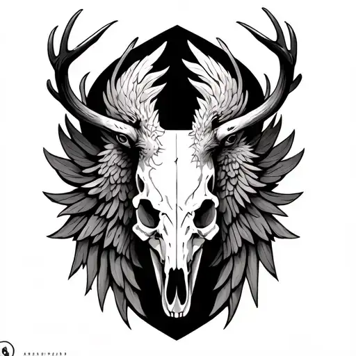 Deer Skull And Phoenix Bird