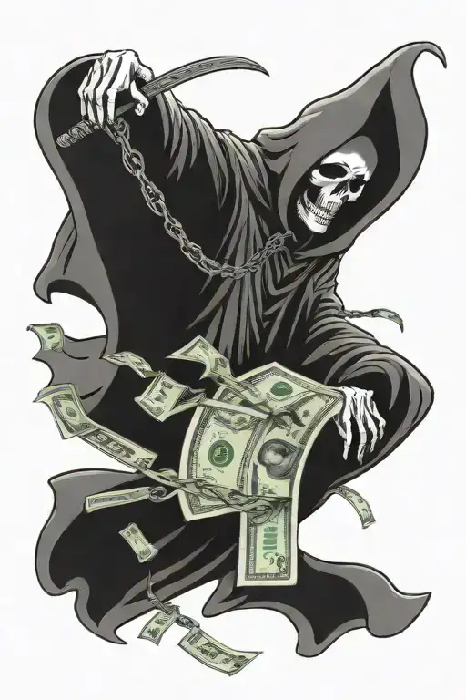 Grim Reaper And Money Falling