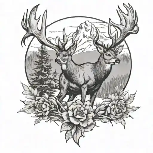 Whitetail Deer And Turkey Sleeve Tattoo Mountains
